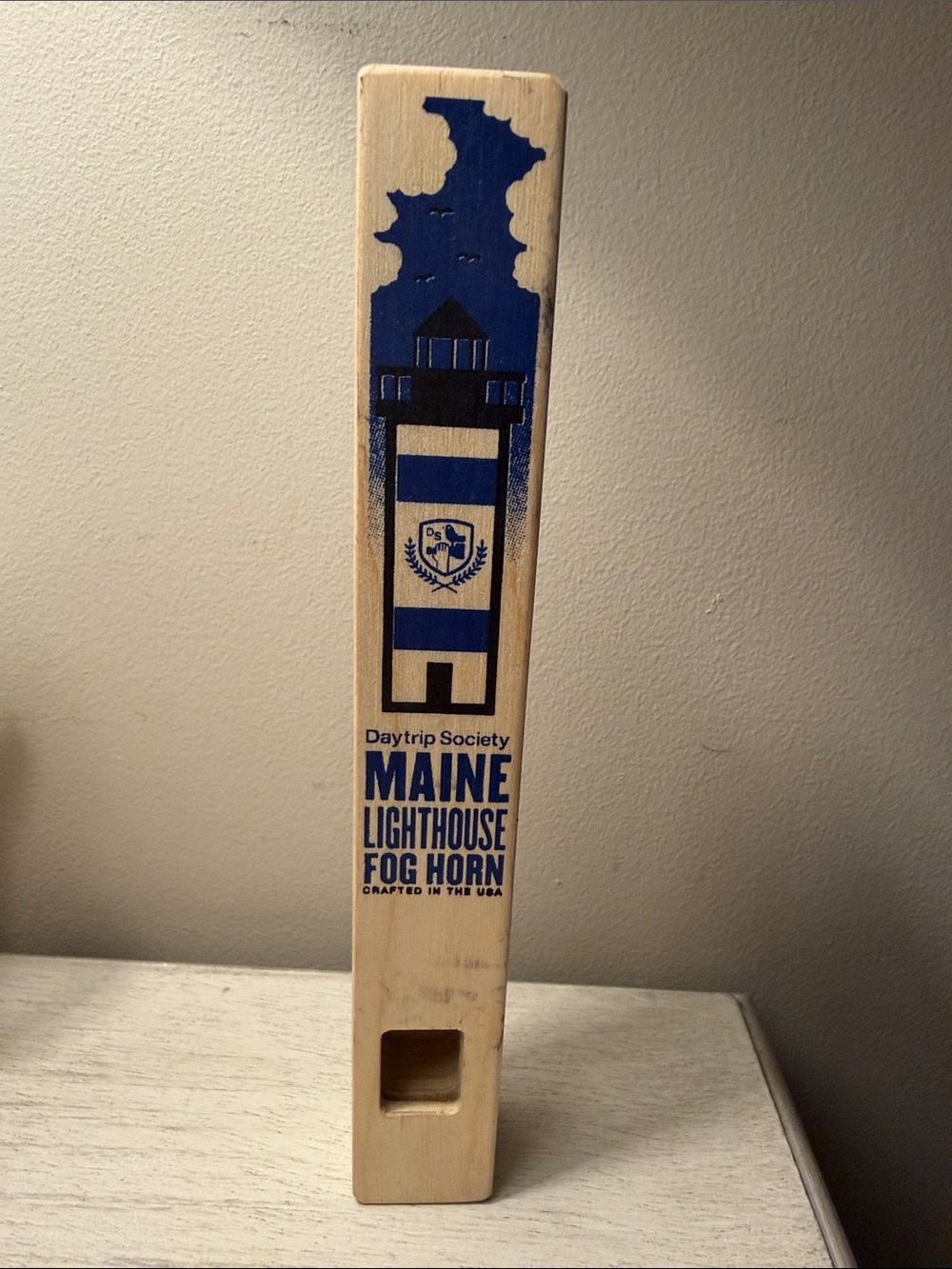 Maine Lighthouse Fog Horn - Blue & Natural Wood
